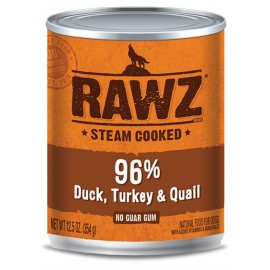 RAWZ 96% 鴨, 火雞 + 鵪鶉 全犬罐頭 354G x 12罐
